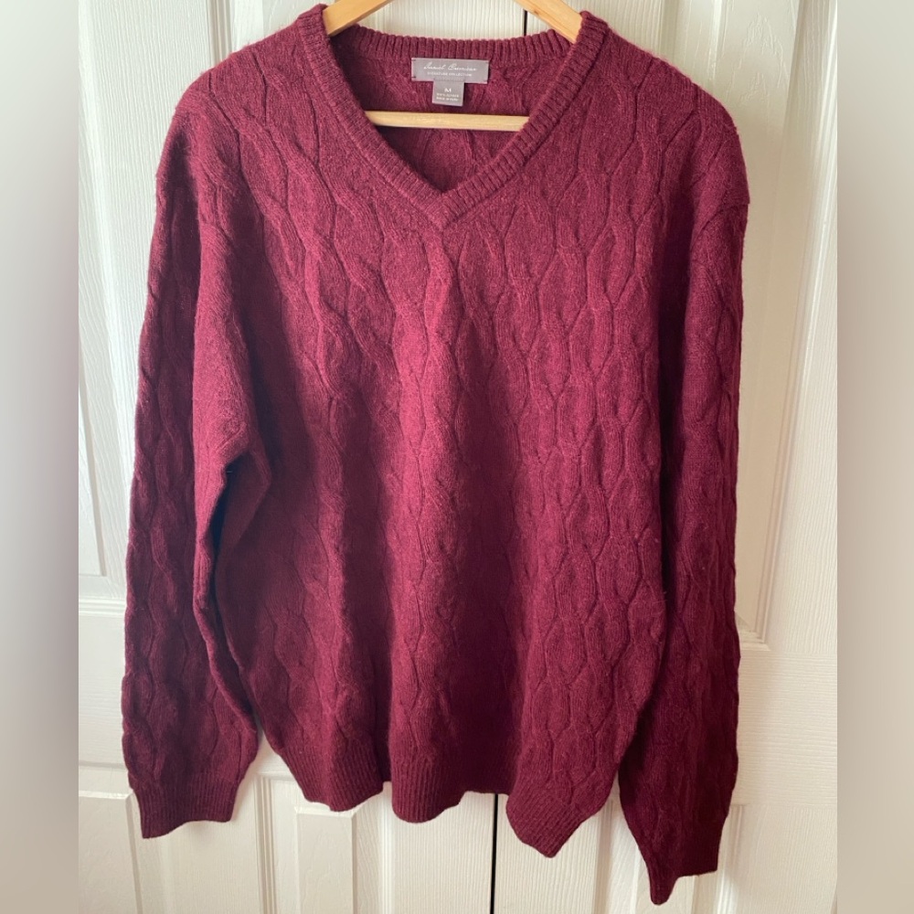 Daniel Cremieux Maroon 100%‎ Alpaca Cable Knit V-Neck Sweater SZ M